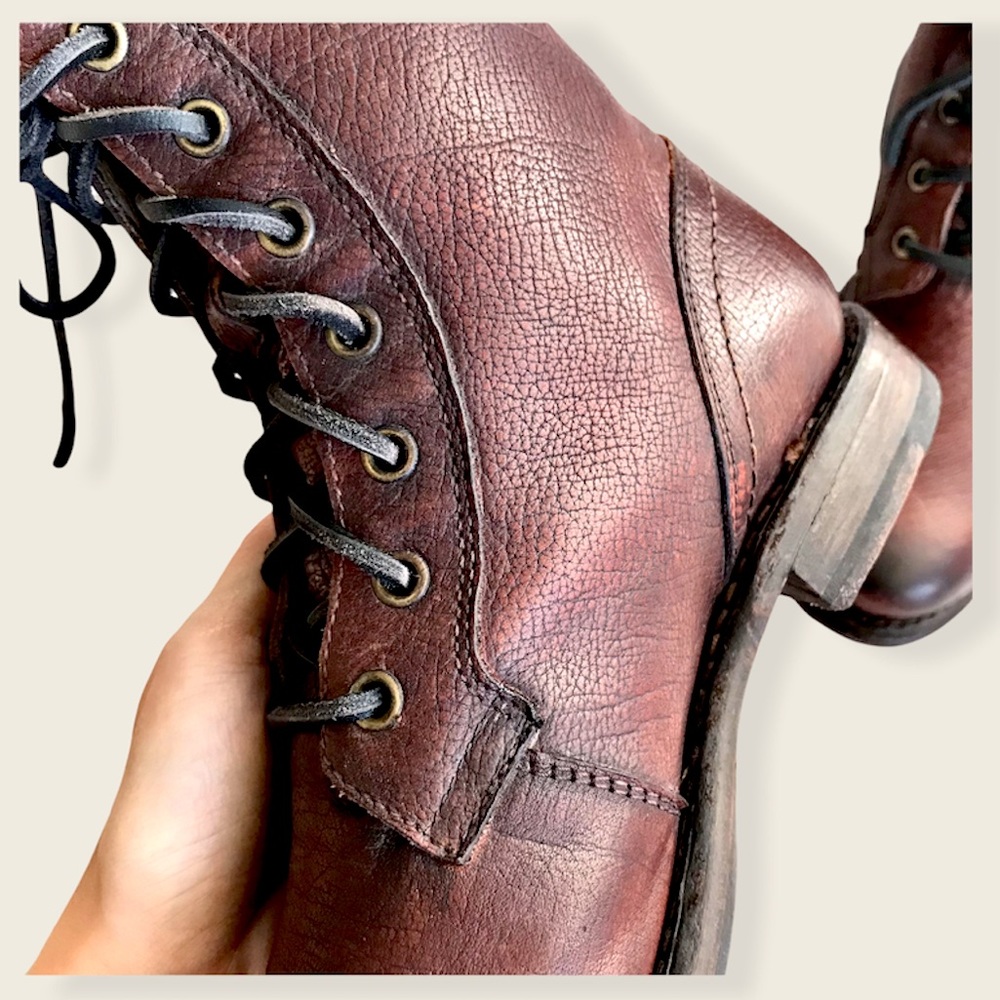 Frye Veronica Combat Dark Brown Leather Lace Up Boots - Picture 10 of 16